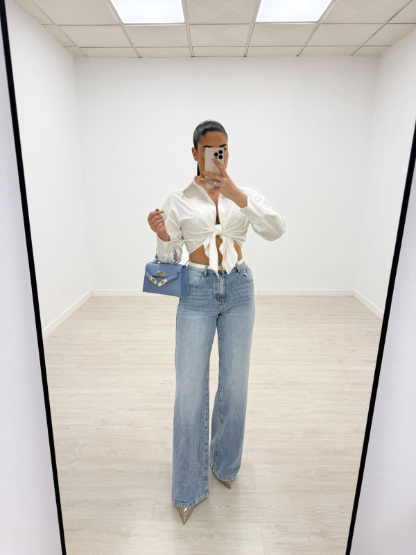 CAMISA POPELÍN ANUDADA - BLANCA