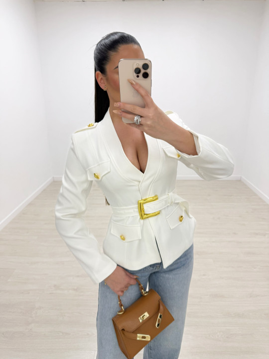 BLAZER PREMIUM CINTURÓN - BLANCA