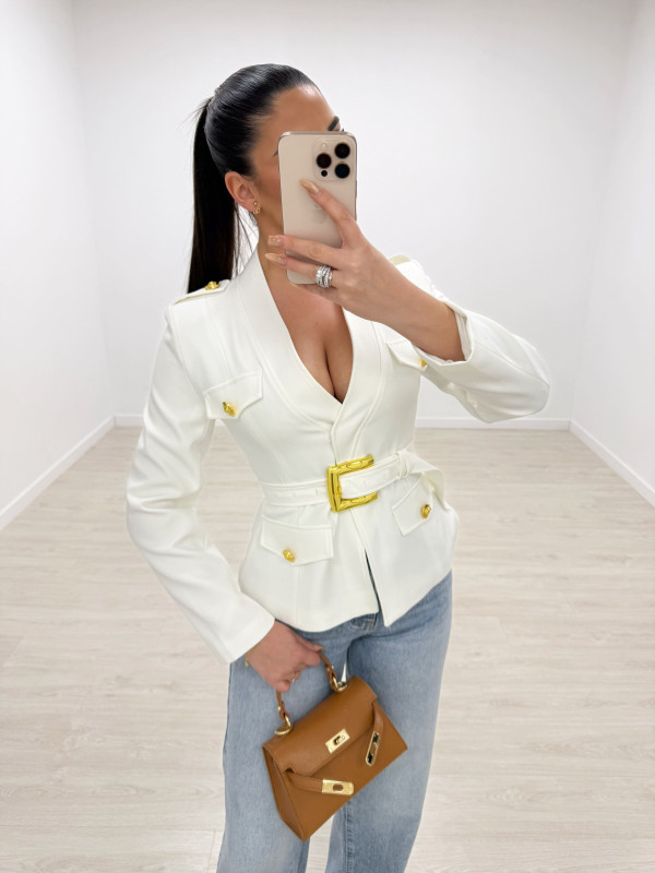 BLAZER PREMIUM CINTURÓN - BLANCA