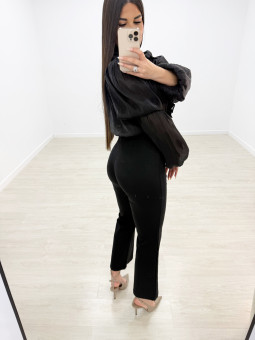 PANTALÓN DE VESTIR FLARED CROP - NEGRO