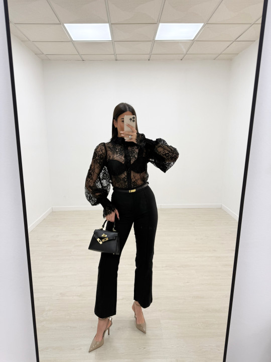 PANTALÓN DE VESTIR FLARED CROP - NEGRO