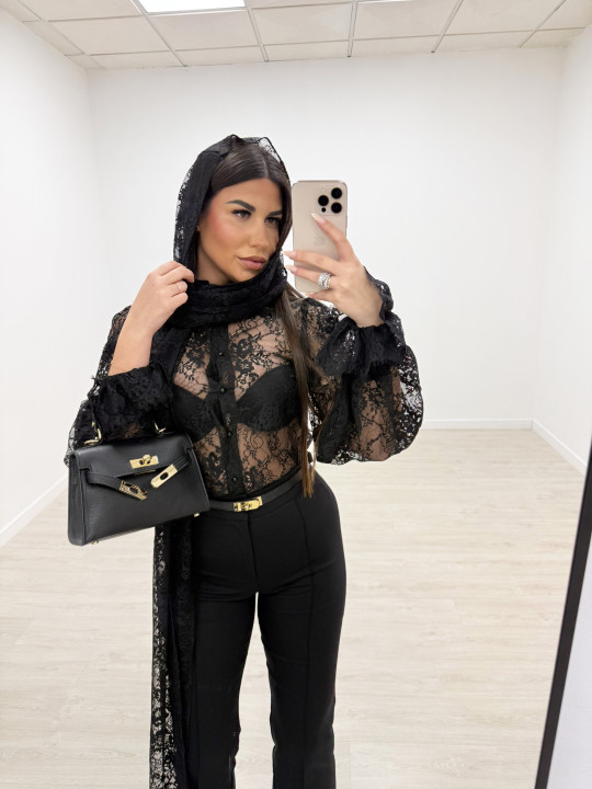 CAMISA ENCAJE PREMIUM - NEGRA