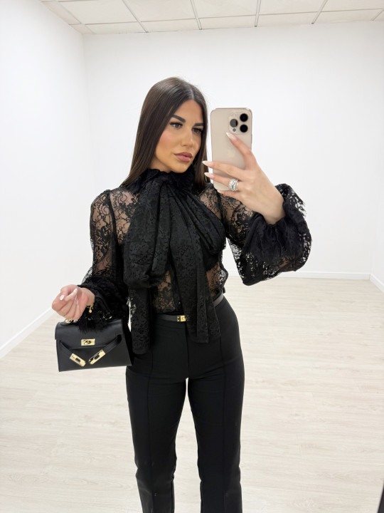 CAMISA ENCAJE PREMIUM - NEGRA