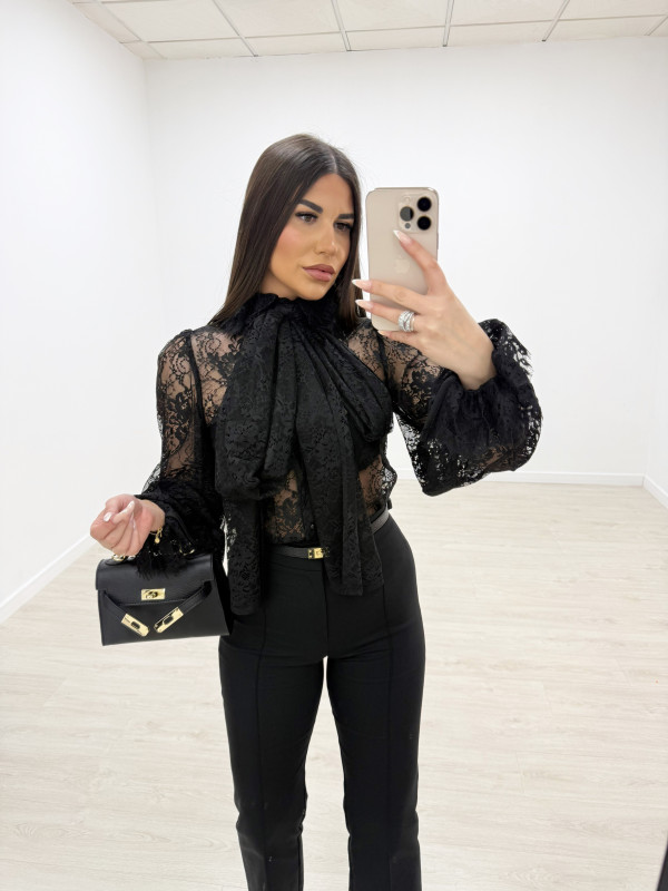 CAMISA ENCAJE PREMIUM - NEGRA