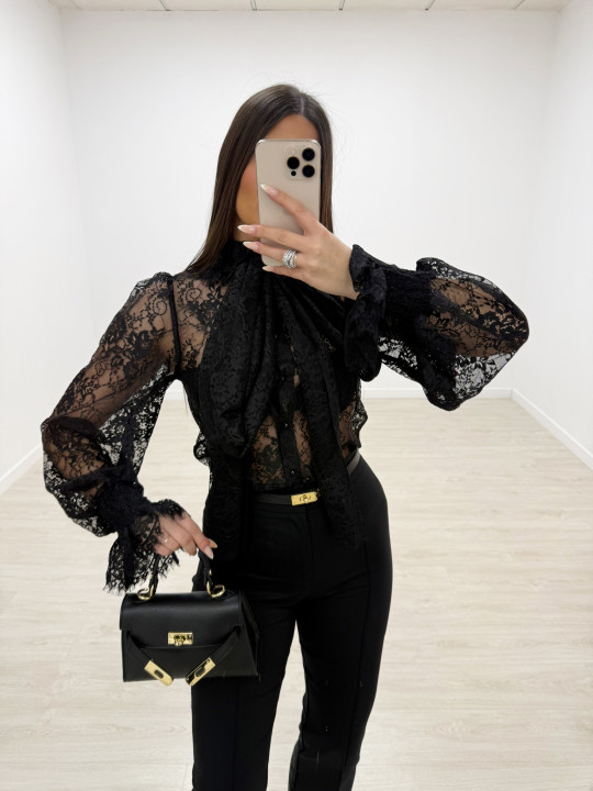 CAMISA ENCAJE PREMIUM - NEGRA