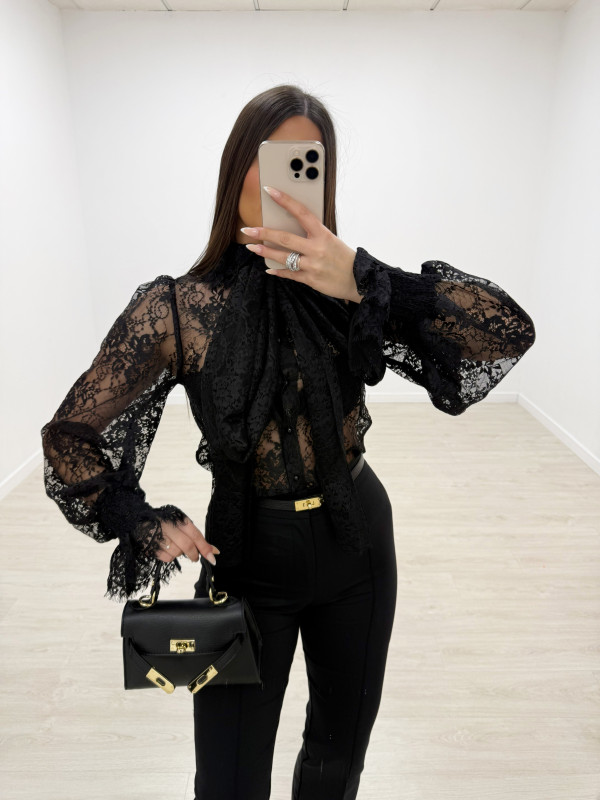 CAMISA ENCAJE PREMIUM - NEGRA