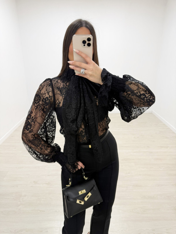 CAMISA ENCAJE PREMIUM - NEGRA