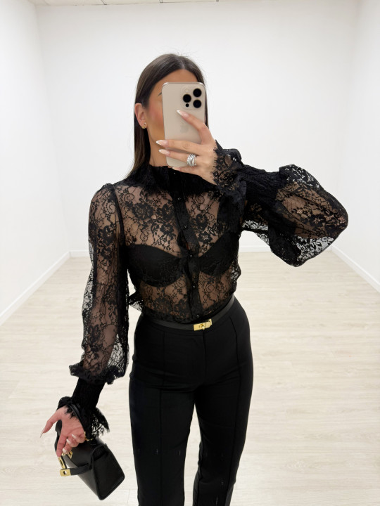 CAMISA ENCAJE PREMIUM - NEGRA