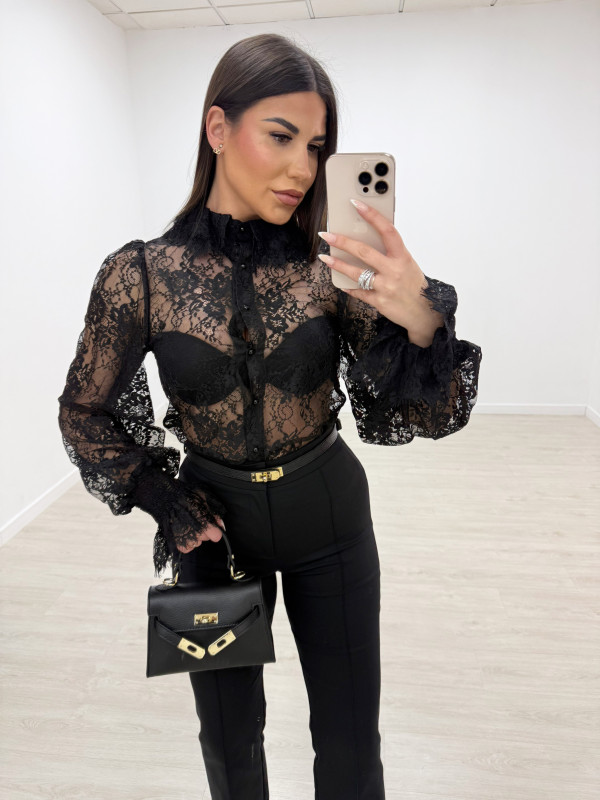 CAMISA ENCAJE PREMIUM - NEGRA