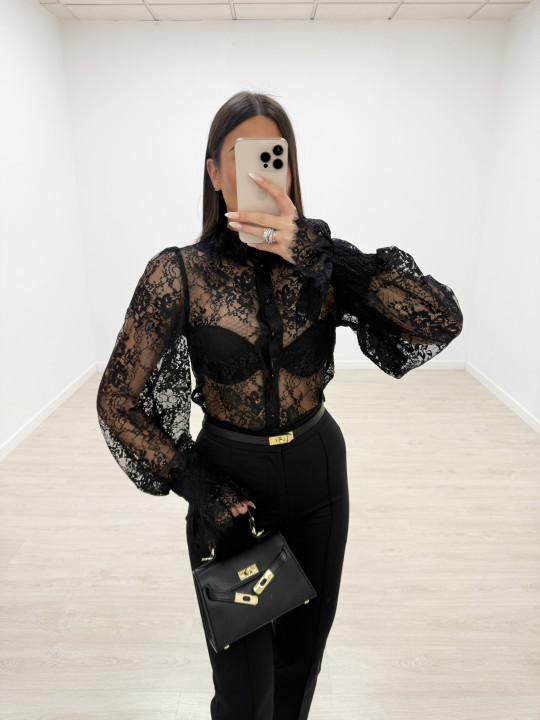 CAMISA ENCAJE PREMIUM - NEGRA