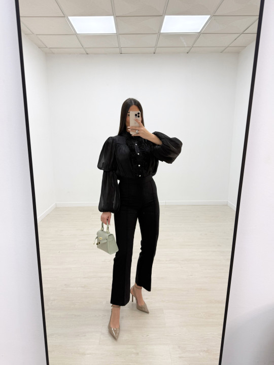 CAMISA JOYA SATINADA - NEGRA