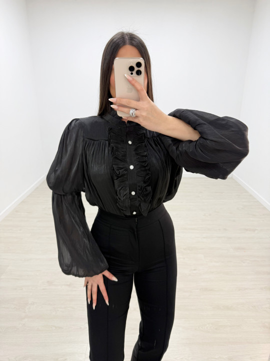 CAMISA JOYA SATINADA - NEGRA