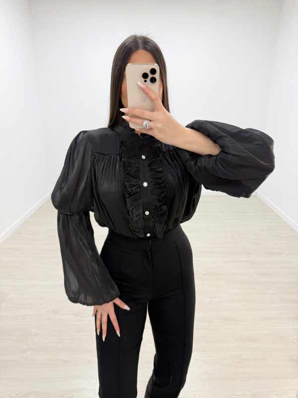 CAMISA JOYA SATINADA - NEGRA