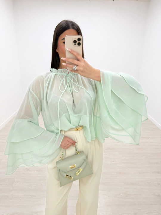 BLUSA CAPA GASA - VERDE AGUA