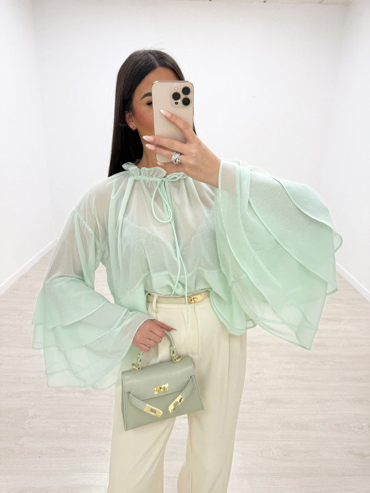 BLUSA CAPA GASA - VERDE AGUA