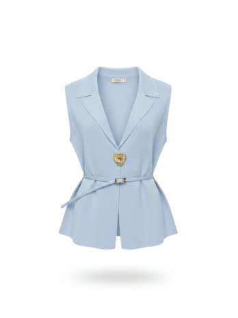 CHALECO DETALLE CINTURÓN - CELESTE