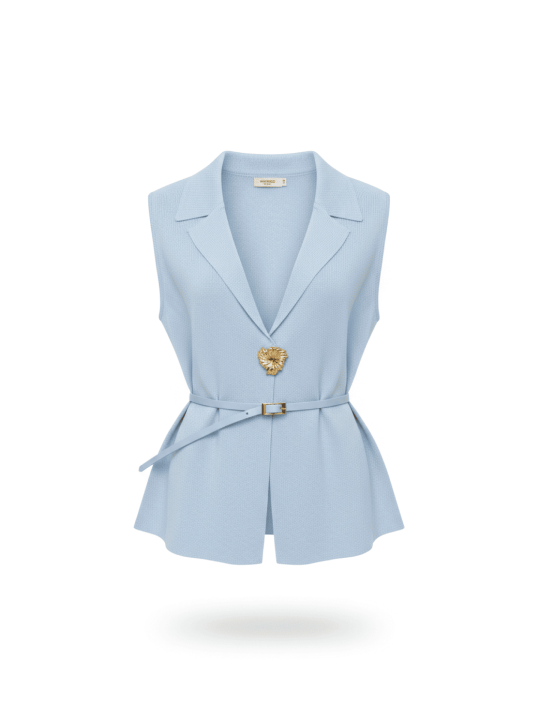 CHALECO DETALLE CINTURÓN - CELESTE