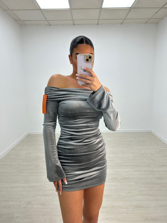 VESTIDO KAREN TERCIOPELO GRIS