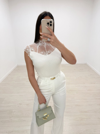 TOP PUNTO COMBINADO ENCAJE - BLANCO