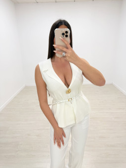 CHALECO DETALLE CINTURÓN - BLANCO