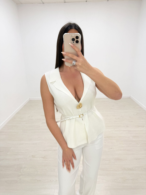 CHALECO DETALLE CINTURÓN - BLANCO