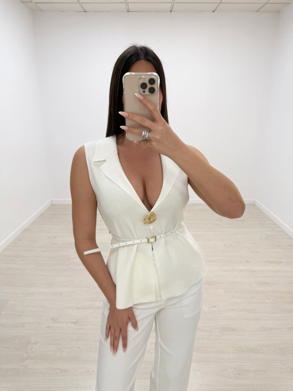 CHALECO DETALLE CINTURÓN - BLANCO