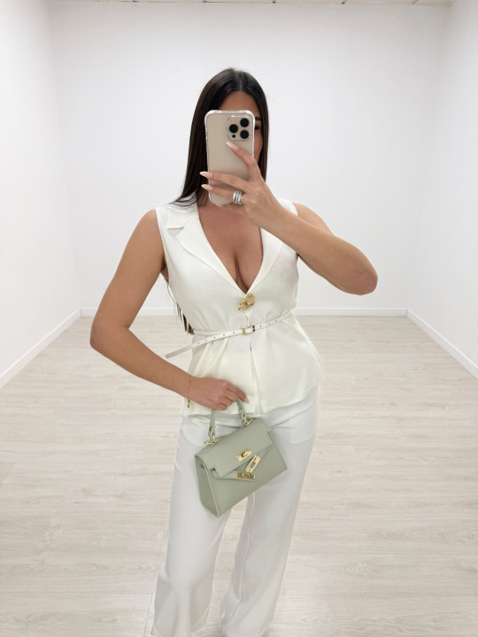 CHALECO DETALLE CINTURÓN - BLANCO