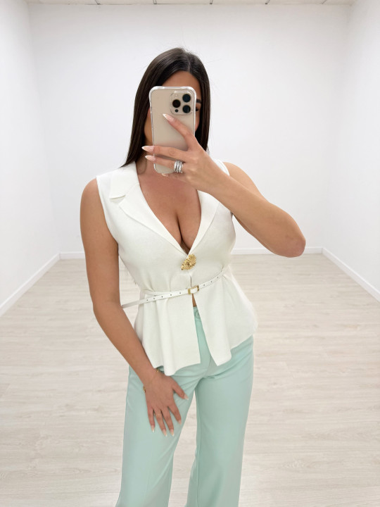 CHALECO DETALLE CINTURÓN - BLANCO