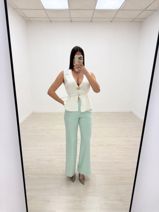 CHALECO DETALLE CINTURÓN - BLANCO