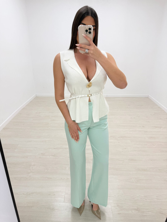 CHALECO DETALLE CINTURÓN - BLANCO