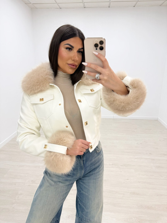 CHAQUETA PIEL + PELO BLANCA