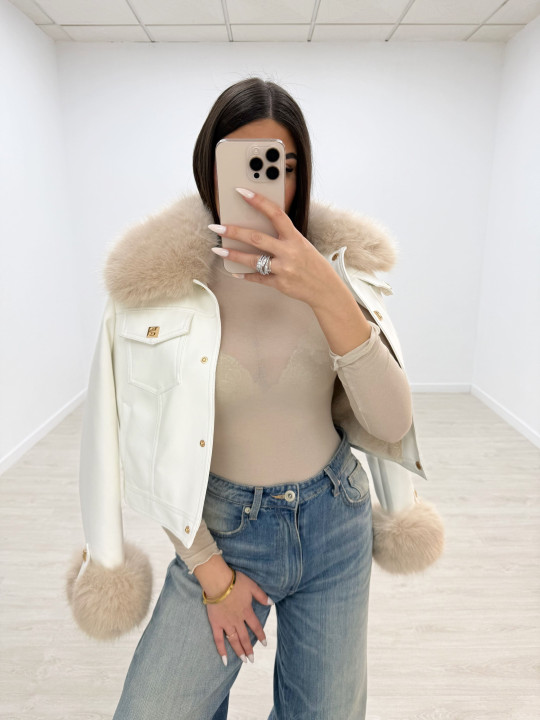 CHAQUETA PIEL + PELO BLANCA