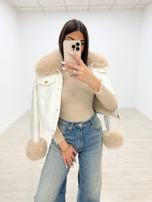 CHAQUETA PIEL + PELO BLANCA