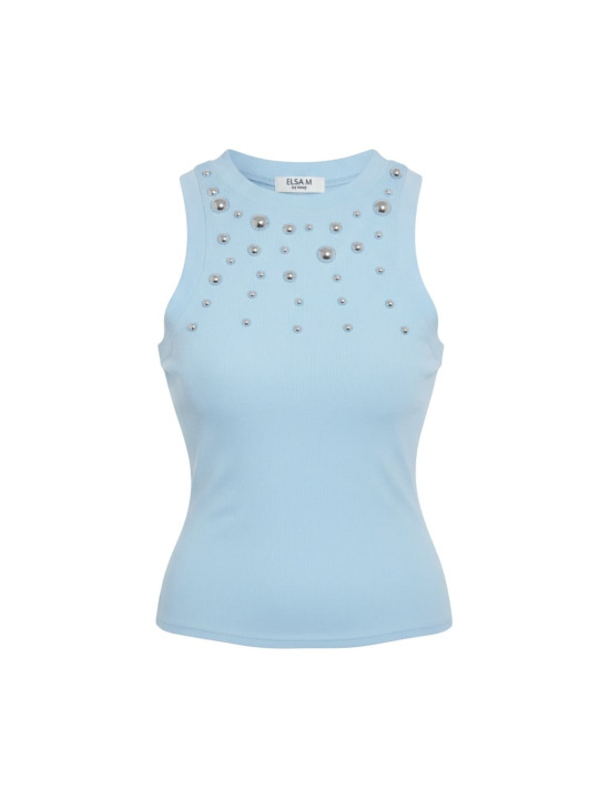 TOP TACHAS ALGODÓN - CELESTE