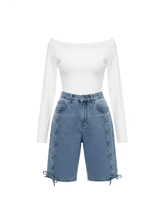 PANTALÓN VAQUERO BERMUDA CUERDAS