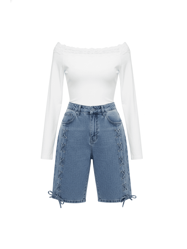 PANTALÓN VAQUERO BERMUDA CUERDAS