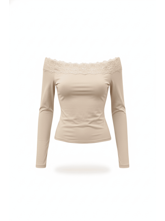 TOP ESCOTE BARCO ENCAJE - BEIGE