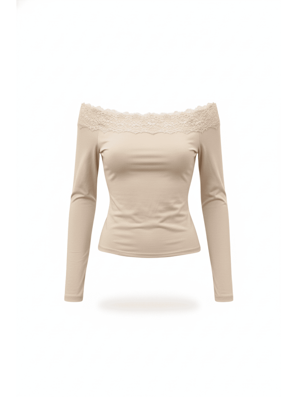 TOP ESCOTE BARCO ENCAJE - BEIGE