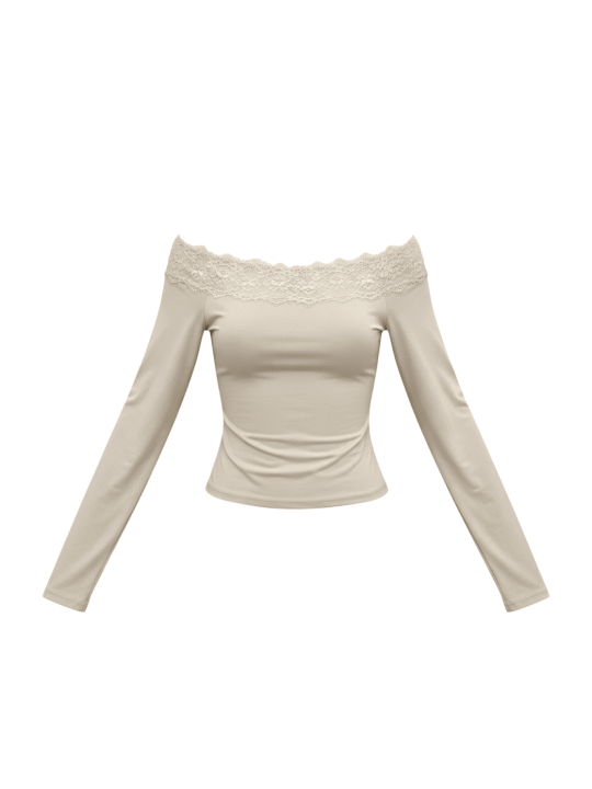 TOP ESCOTE BARCO ENCAJE - BEIGE