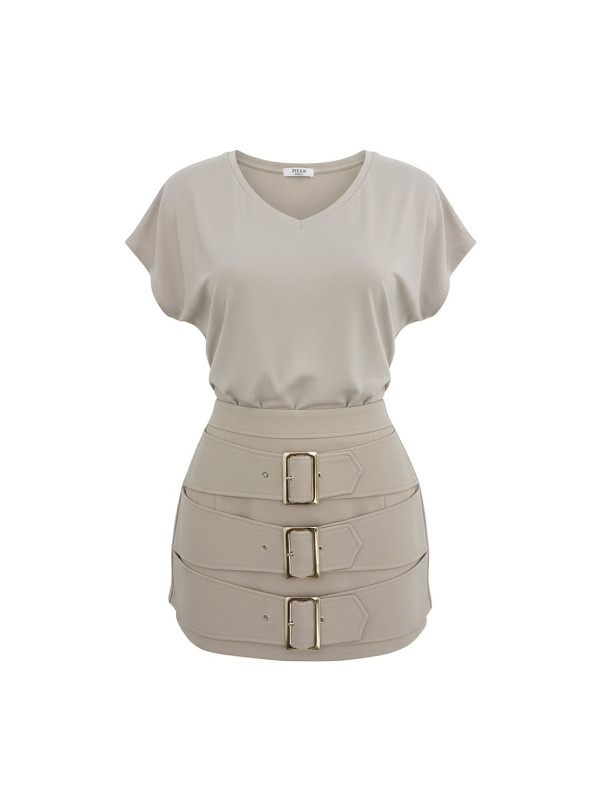 FALDA PANTALÓN HEBILLAS PREMIUM - BEIGE