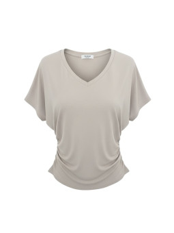 CAMISETA ESCOTE PICO ALGODÓN - BEIGE