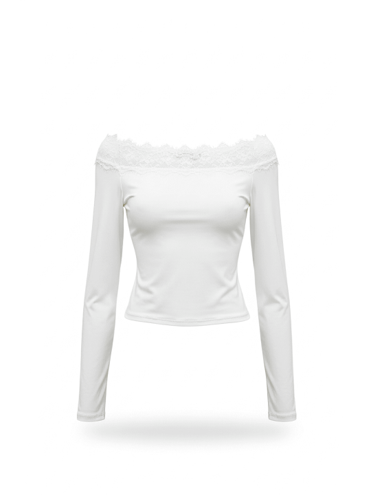 TOP ESCOTE BARCO ENCAJE - BLANCO