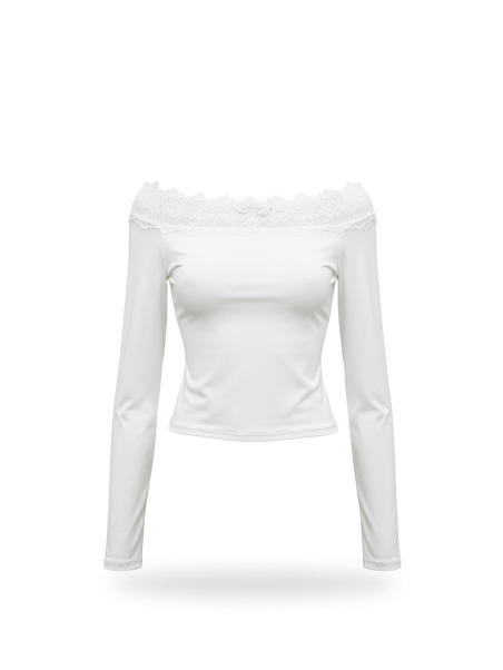 TOP ESCOTE BARCO ENCAJE - BLANCO