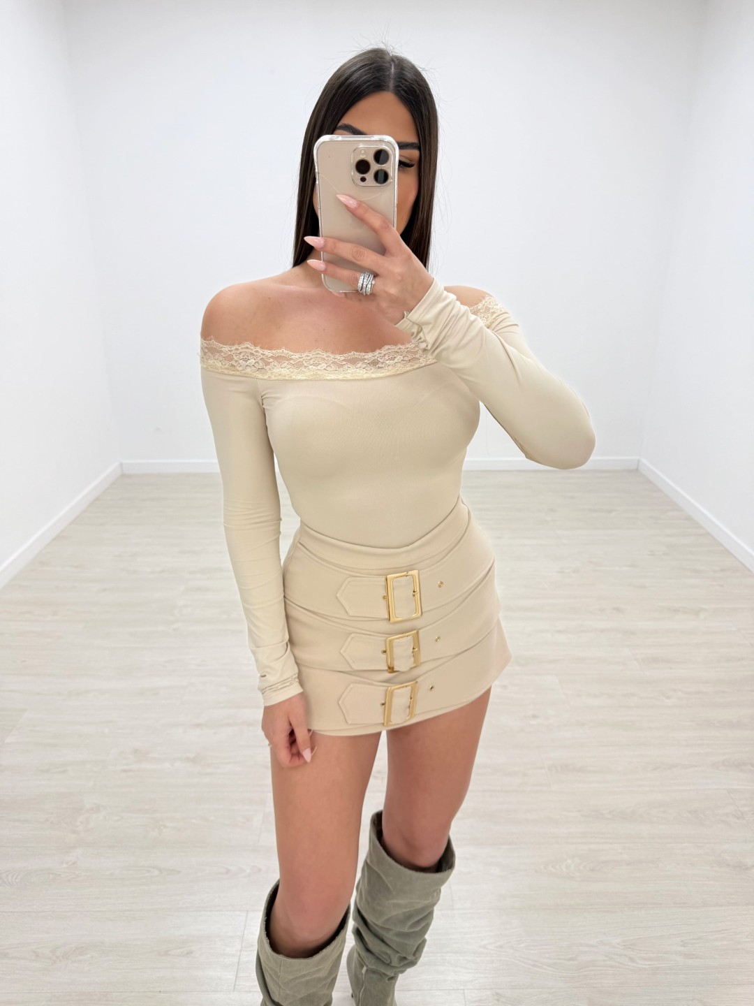 FALDA PANTALÓN HEBILLAS PREMIUM - BEIGE