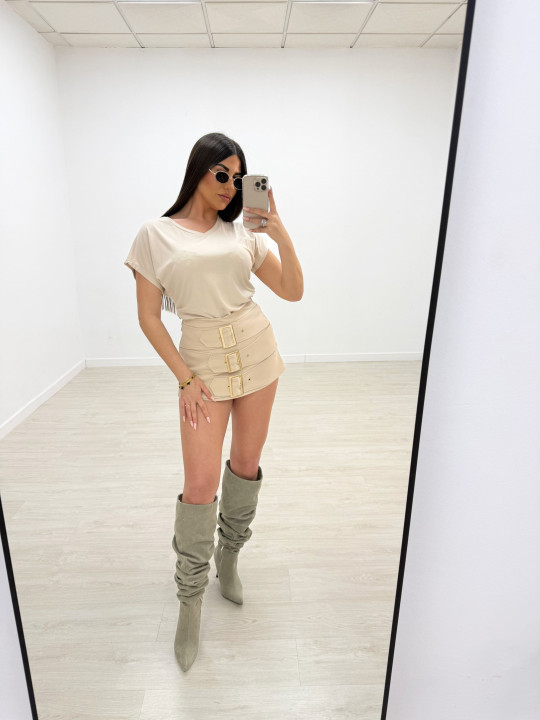 FALDA PANTALÓN HEBILLAS PREMIUM - BEIGE