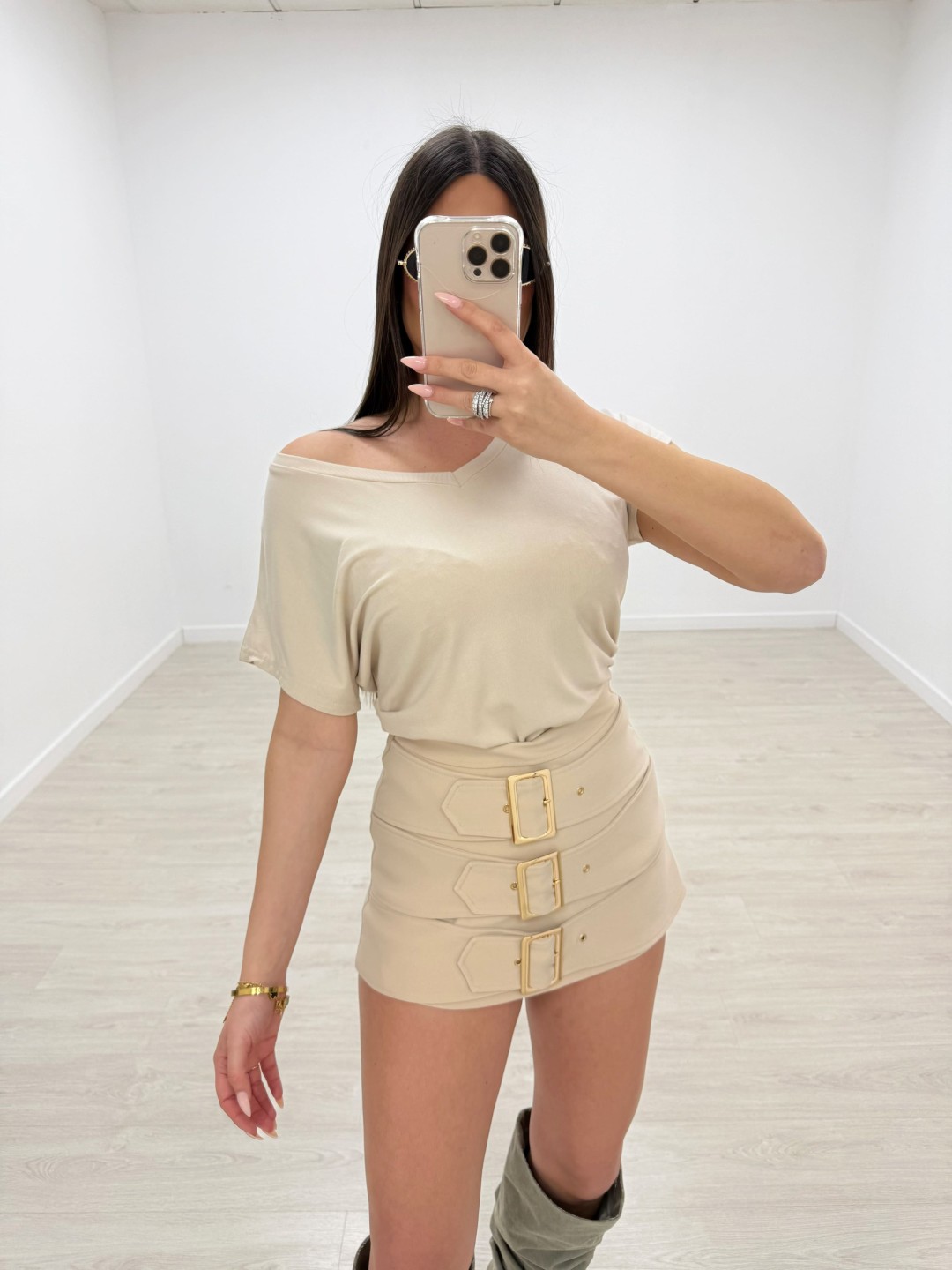 FALDA PANTALÓN HEBILLAS PREMIUM - BEIGE