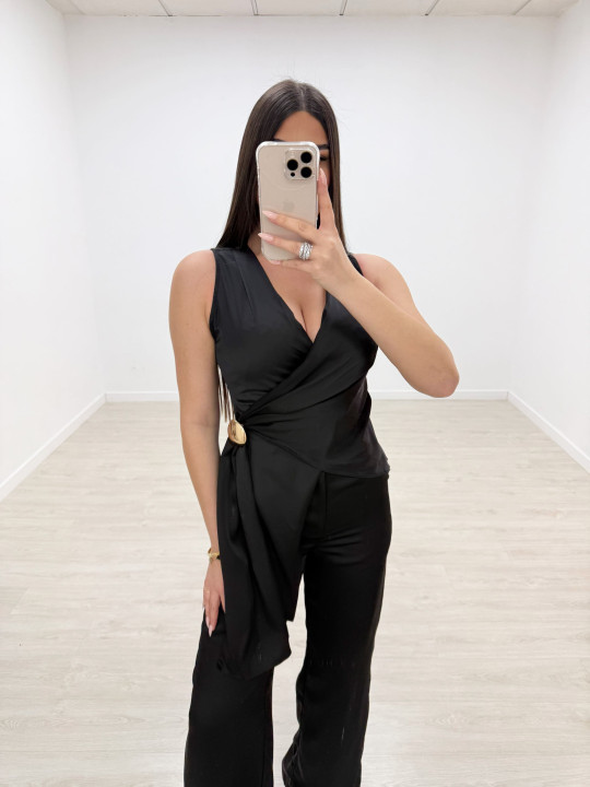 CONJUNTO SATINADO DE VESTIR - NEGRO