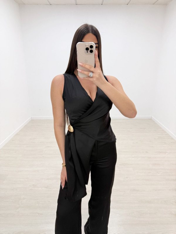 CONJUNTO SATINADO DE VESTIR - NEGRO