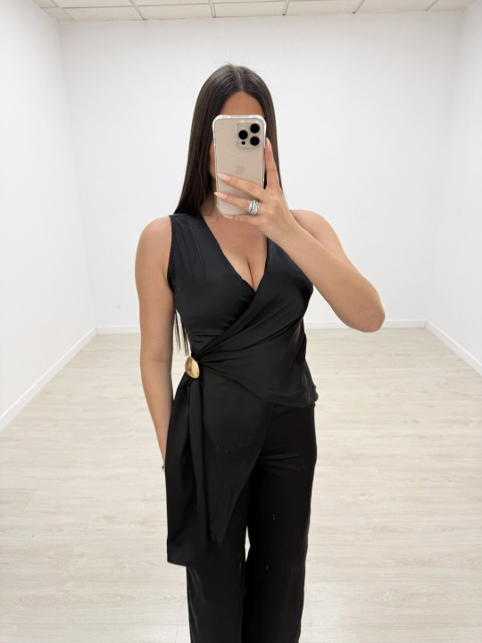 CONJUNTO SATINADO DE VESTIR - NEGRO