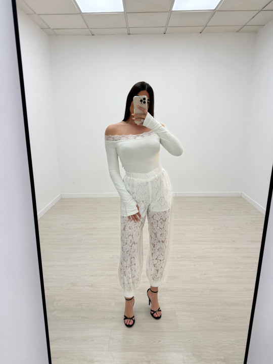 PANTALÓN ENCAJE CALIDAD SUPERIOR - BLANCO